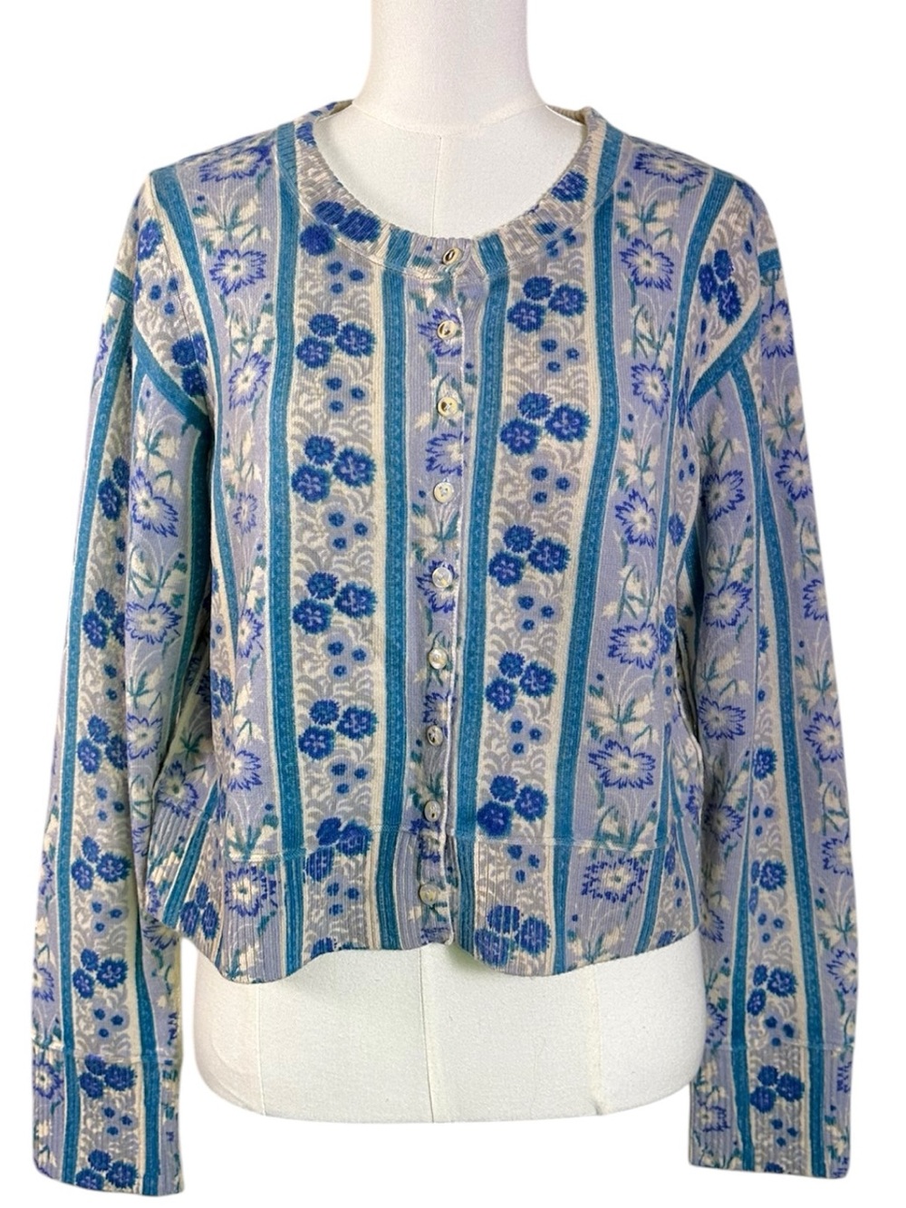 Free People Nocturnal Cashmere Cardi Cardigan Sweater Cottage Blue Floral XL - Picture 8 of 15